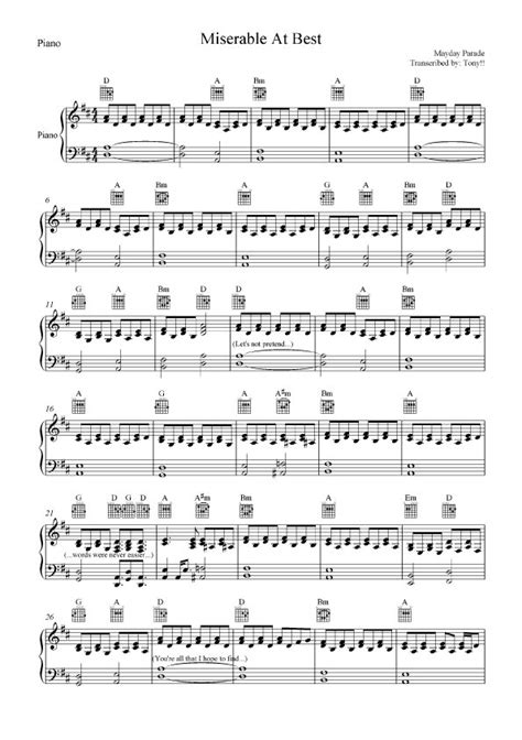 mayday parade piano sheet music